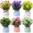 Cindeer 6 Pcs Large Artificial Potted Flowers Fake Potted Plants for Home