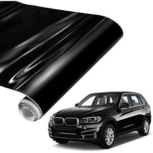 Spurtar Gloss Black Vinyl Wrap 1ft X 5ft Air-Release Glossy Black Car Wrap Adhesive Film Automotive Vinyl Black Sticker for Cars Motorcycle DIY Detailing Paper Air Release Decal Sheet 30.5 X 152cm