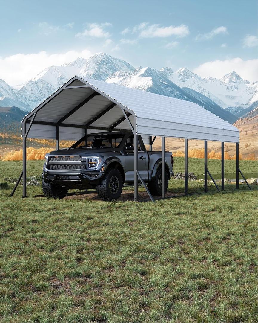 GarveeLife 13 ft x26 ft x11 ft Oversized Metal Carport, Steel Heavy Duty Car Ports for All-Weather, Tall Carport for Full-Size Pickup Trucks, Boats, and Tractors, N.W. 780 LBS