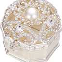 Double Ring Box for Wedding Ceremony, Engagement Proposal, Vintage White Crystal Gift (2 Slot)