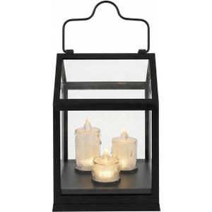 Decorative Candle Lantern with 6 Hours Timer H11,Durable PP Plastic,Realistic Frosted PS Wax Candles,Warm White Flickering LED,Battery Operated,Iron Hanging Lantern for Indoor Outdoor Decor