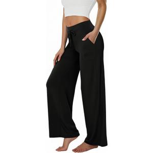 TNNZEET 3 Pack Women's Wide Leg Pants with Pockets - Casual Loose Yoga Trouser Pants Sweatpants Palazzo Lounge Pajama Pants (Medium, 1 Pack,black)