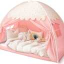 Sherilyn Twin Bed Canopy Tent Toddler, Kids Bed Canopy Indoor on Bed Privacy Space Playhouse Sleeping Blackout Twin Size Tents Bunk Bed Tent for Girl Birthday House Gift, Pink Polka Dot