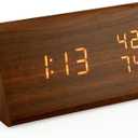OCT17 Wooden Alarm Clock, Smart LED Digital Clock for Bedroom/desks, Upgraded with Time Temperature, Adjustable Brightness and Voice Control, Humidity Displaying - Brown