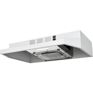 FIREGAS 24 inch Range Hood, 300CFM Ducted/Ductless Convertible Under Cabinet Range Hood in White Painted Stainless Steel with 2 watt LED Light and Filter, 2 fan speeds,hassle-free installation