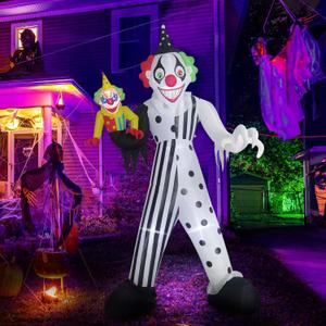 10FT Tall Halloween Giant Inflatable Clown Blow Up with Built-in LED Lights Dot &Stripes Inflatable Magic Laugh Terror Clown for Halloween Party,Outdoor Lawn Patio Garden,Indoor Courtyard Decoration
