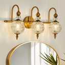 Piepooye Vintage Bathroom Lights Fixtures Gold Vanity Light with Glass Globe LampShade 3 Light Mid Century G9 Bulb Wall Sconce Indoor Vanity Light Over Mirror for Kitchen Bedroom Farmhouse Living Room