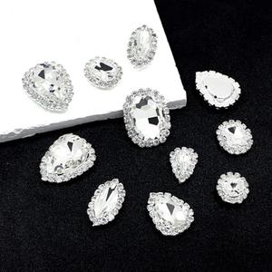 SEWJUN Sew On Rhinestones,3 Pcs Mix Shape Sewing Crystal with Silver Claw Flatback Glass Rhinestones Sew on Gems for Clothes Shoes Hats Bags & Sewing Accessories,Crystal