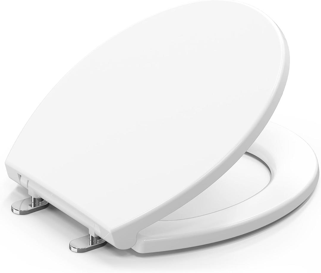 Plus Toilet Seat Round, Slow Close Toilet Seat, No-Slam, Magnetic Quick-Release Easy Clean, Easy Installation, SecureGrip Bumpers, Wobble-Free, Adjustable Fit, Plastic, White