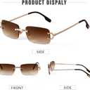Rimless Sunglasses for Men Women Fashion Small Narrow Rectangle Sun Glasses Shades 90s Eyewear (Gradient Brown+grey)