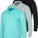 Real Essentials 3 Pack Men's Dry Fit Long-Sleeve Active Polo Shirt Casual Performance Golf Set 1, 4X Tall