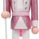 Veemoon Pink Nutcracker Soldier Figure, 12inch Glitter Wood Nutcracker Ornament Xmas Party Table Centerpiece Figurines Winter Festival Soldier Decoration for Home Holiday Favor Fireplace Farmhouse