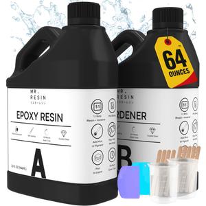 64 OZ Epoxy Resin KIT by Mr. Resin Crystal Clear Epoxy Resin for Arts & Crafts : Cures in 24 Hours! River Tables, Molds, Keychains & More! (64 fluid ounces)
