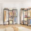 HOMIDEC Wardrobe Closet, 4 Hanging Spaces Portable Clothes Rack,Free Standing Closet Organizer and Storage System with Hanging Rods,Clothing Rack Suitable for Cloakroom,Bedroom,Entrances,etc.Black