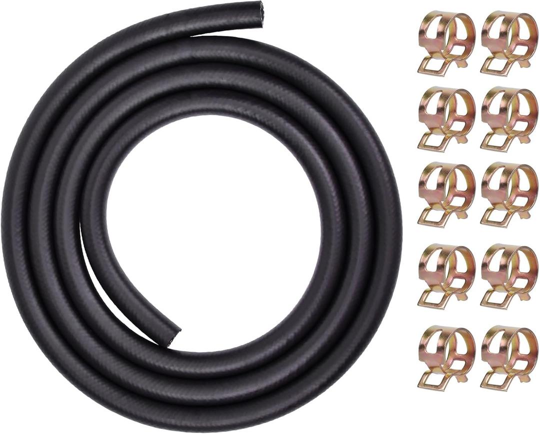 1/4 Fuel Hose 6.6Ft ID 6mm x OD 12mm 300PSI Fuel Line Hose Kit Include 10 Stainless Clamps Fit for Small Engine Equipment such as Mowers, Tractors, Snow Blowers, Dirt Bikes