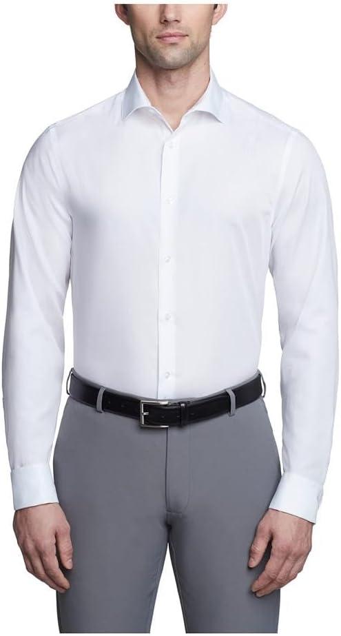 Calvin Klein Men's Slim Fit Non Iron Solid French Cuff Dress Shirt (16" Neck 34"-35" Sleeve, White)