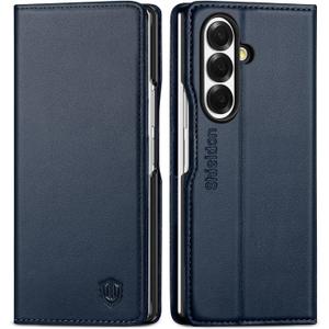 SHIELDON Case Wallet for Galaxy Z Fold 7 8.0-inch 2025, Genuine Leather, Folio Magnetic Cover, RFID Blocking Credit Card Slot, Kickstand, Shockproof Phone Holder for Galaxy Z Fold7 - Navy Blue