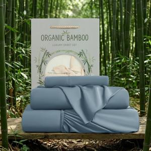 SONORO KATE 100% Organic Viscose Derived from Bamboo_Sheets, Breathable & Cooling Bed Sheets for Hot Sleepers, Luxury Soft Silky Bedding Sheets, 16" Deep Pocket - 4PC (French Blue,Queen)