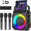 Karaoke Machine, Portable Bluetooth Speaker with 3 Wireless Microphones for Adults & Kids with Lights, Karaoke Microphone with PA System Supports USB/TF/FM/AUX for Home Party Home System Packages
