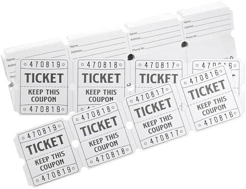 L LIKED 100 Raffle Tickets, 50/50 Double Roll Tickets for Event, Raffles, Carnival, Door Prizes and Class Reward (White)