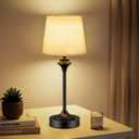 NIORSUN Portables Cordless Table Lamp,Flaxen Fabric Shade Battery Operated Lamp,5200mAh Bedside Table Lamp with Warm White,3 Way Dimmable Touch Desk Lamp for Bedroom Living Room Restaurant (Black) (1 Pack, Black)