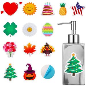 Seasonal Valentine's Day Soap Dispenser with 14 Interchangeable Seasonal Festival Magnets Stainless Lotion St Patricks Easter Holiday Soap Dispenser for Farmhouse Kitchen Bathroom Accessories