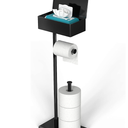 CISILY Black Toilet Paper Holder Stand with Storage Shelf, Free Standing Toilet Paper Roll Holders, Bathroom Toliet Tissue Holder Accessories Essentials