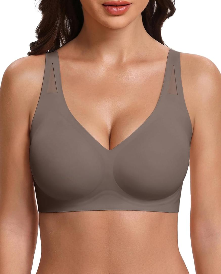 Avidlove Womens No Underwire Bras Full Coverage Wireless Bra Seamless Mesh Push Up Bralette Comfortable (X-Large, Grey)