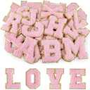Morcheiong 52Pcs Self Adhesive Chenille Letter Patches A-Z, Chenille Letters for Clothing, Fabric, Shoes, Bags (Light Pink)
