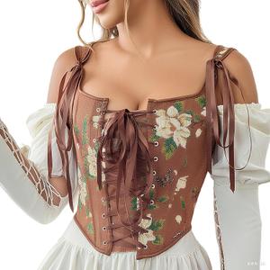 UTOWO Women Renaissance Floral Bodice Corset Tops Gothic Overbust Steampunk Bustier Leopard Bodyshaper (Brown, S)