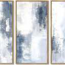 KUVIOKE Abstract Wall Art Blue Gray White Minimalist Painting Modern Decor Bedroom Living Room Ready to Hang 8x16in3pcs Natural Framed