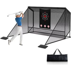 10x7ft Golf Hitting Practice Net with Dual Side Net Barriers & Durable Heavy Duty Steel Frame, Golf Nets Backyard Driving, Chipping & Swing Training for Indoor&Outdoor, 107FT