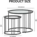 Garden 4 you Nesting Coffee Table, 23.6" Round Coffee Table Set of 2, Glass Nesting Table with Metal Frame, Ceter Tables for Living Room Bedroom Balcony, Grey, 23.6 inches x 23.6 inches x 19.7 inches
