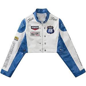 Aelfric Eden Cropped Leather Jacket Women PU Crop Moto Biker Racing Trendy Fashion Casual Coats,