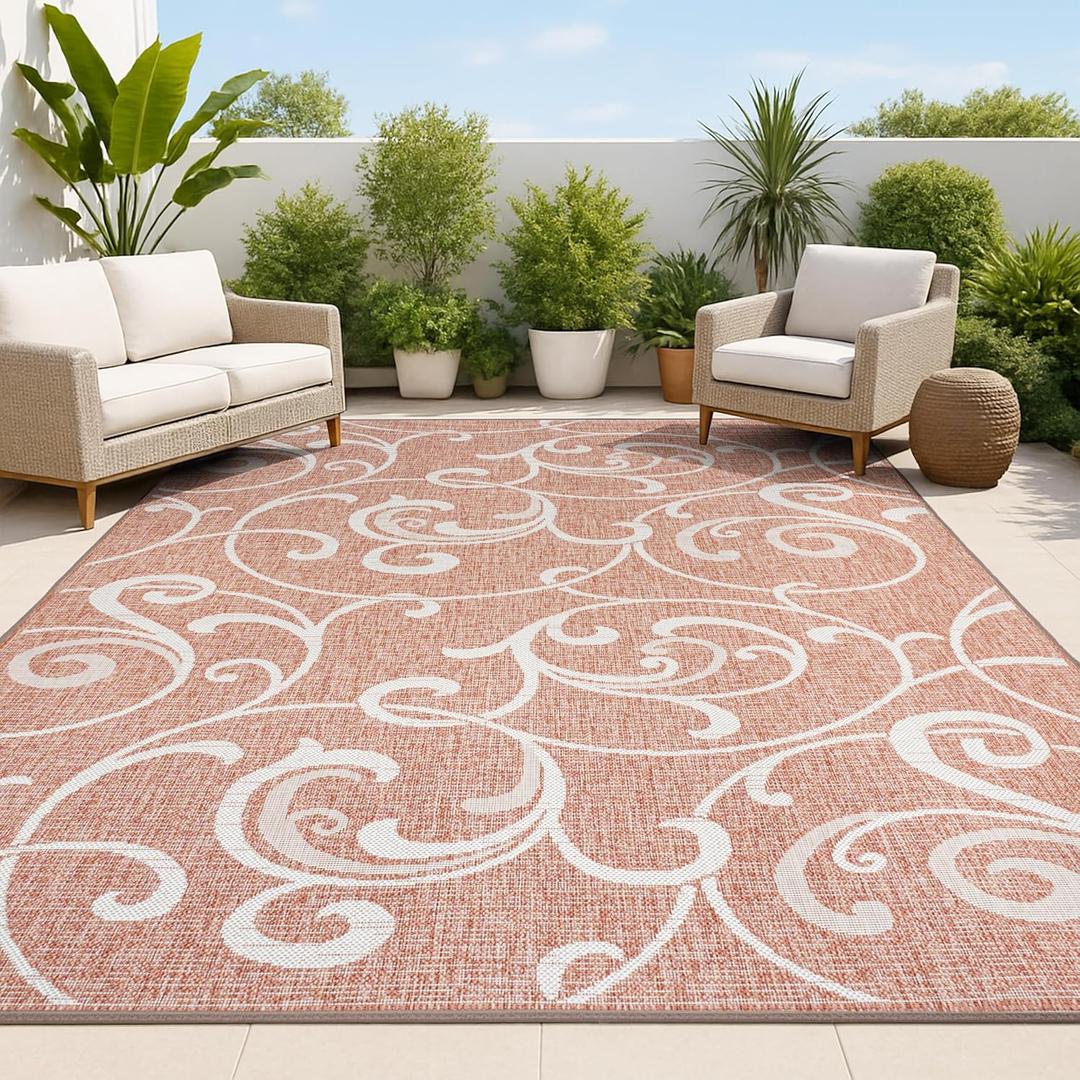 JONATHAN Y All-Over Scroll Indoor Outdoor Area Rug 4X6 Salmon/Cream, Maribel Traditional Classic for Backyard, Patio, Porch, Easy-Cleaning, High Traffic, Pet-Friendly, Non-Shedding (TSN205A-4)