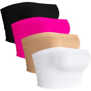 4 Pieces Tube Top Strapless Tops for Women Summer Bandeau Basic Crop Tops Sleeveless Shirt (S)