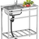Vivrhintty Free Standing Kitchen Sink with Workbench, Stainless Steel Utility Sink with Set for Commerical, Outdoor, Garage, Laundry Room Use (29.52"D x 15.74"W x 29.52"H)