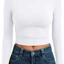 Trendy Queen Womens Long Sleeve Crop Tops Basic Slim Fitted Shirts Fashion 2025 Going Out Y2k Tops Teen Girl Clothes, White, XS