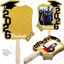 Gilprop 24 Pcs Graduation Cutout Face Fans with Handle Double Sided Personalized Grad Party Supplies Class of 2026 Grad Photo Props Blank DIY Photo Frame Graduation Party Souvenirs