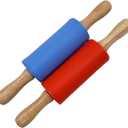 2 x Small Wooden Handle Rolling Pin for Kids - Non-Stick Silicone Rodillo for Reposteria & Masa