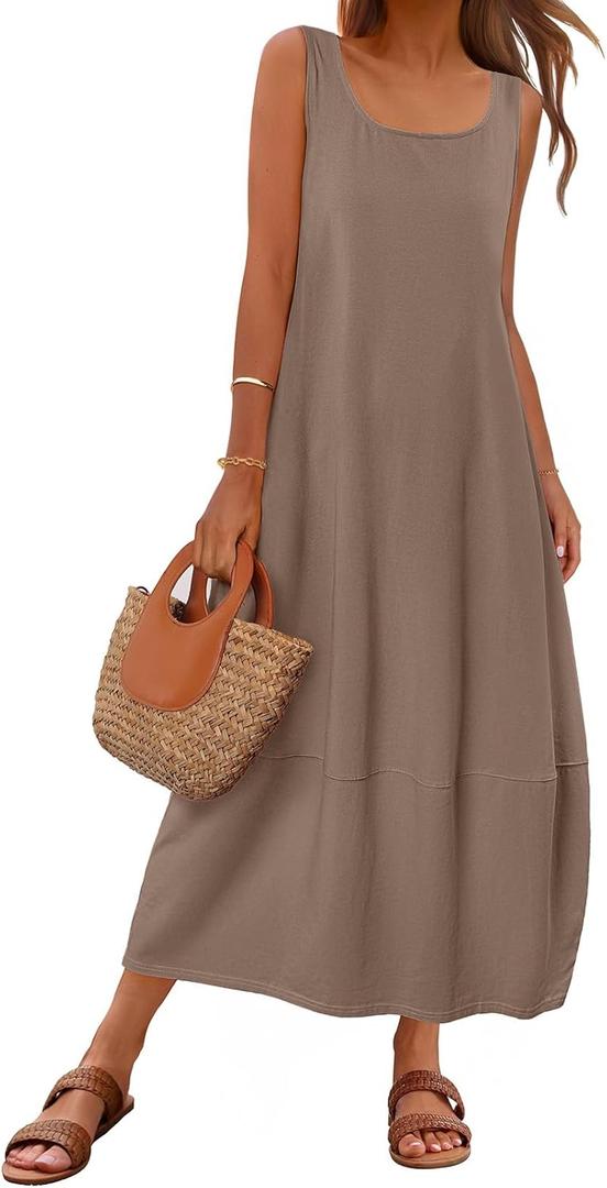 MEROKEETY Women's Casual Maxi Sundress 2025 Summer Beach Dress Scoop Neck Sleeveless Loose Tank Dress (Mocha) 
X-Large