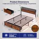 XKLOGER Full Bed Frame with 2 Drawers, Platform Bed with LED Lights & Charging Station, Wood Headboard with Storage Shelve, Noise Free, Heavy Duty Metal Slats Support, No Box Spring Needed
