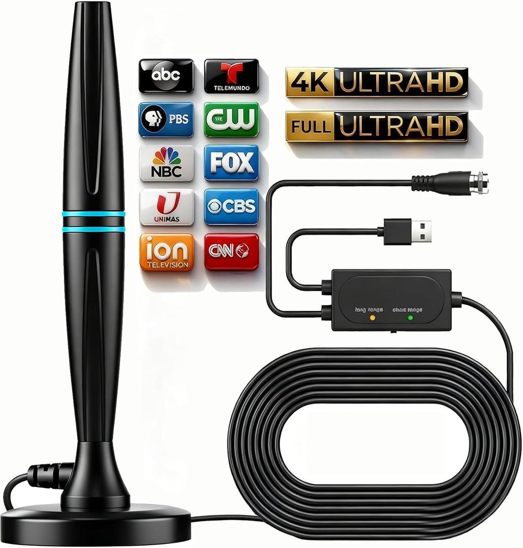 TV Antenna for Smart TV Indoor,TV Antenna for Local Channels,Support 4K 1080p with Signal Booster Antenna TV Digital HD Indoor & Outdoor-Cylindrical Antenna
