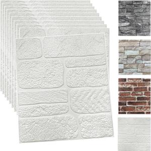 3D Wall Panels Peel and Stick Faux Stone Wall Panel White 20-Pack Faux Brick Self-Adhesive Wallpaper 3D Foam Brick Wallpaper