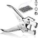 Grommet Eyelet Pliers 3/16 Inch Hole Punch Pliers with 200 Piece Hollow Metal Eyelets Easy Press Portable Handheld Setting Tools for Card Paper Canvas, Silver