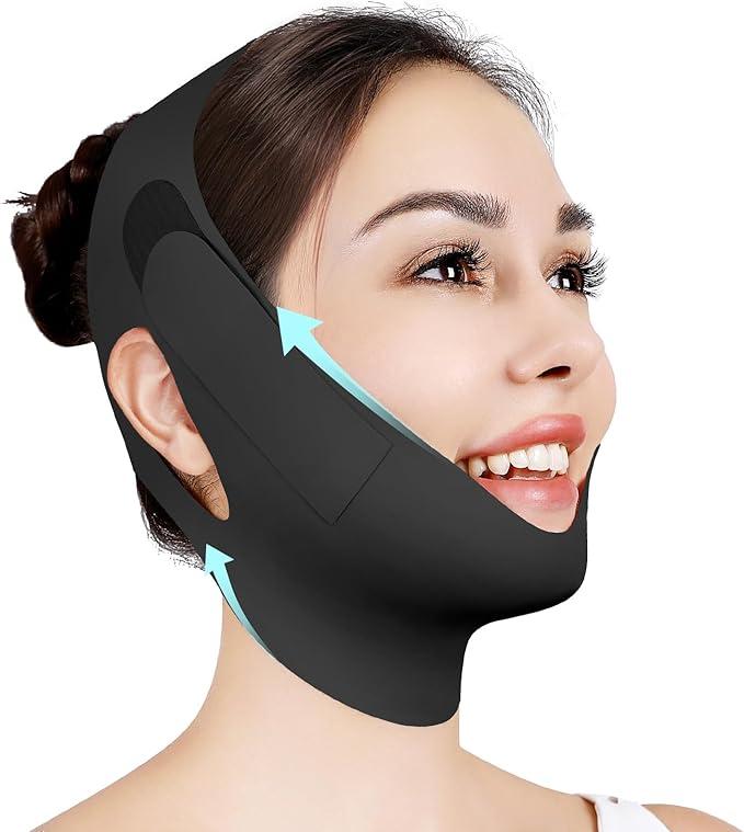Chin Strap for Sleeping, Adjustable Chin Strap, Jaw Strap, Jawline Shaper, V Line Lifting Mask, Black, M