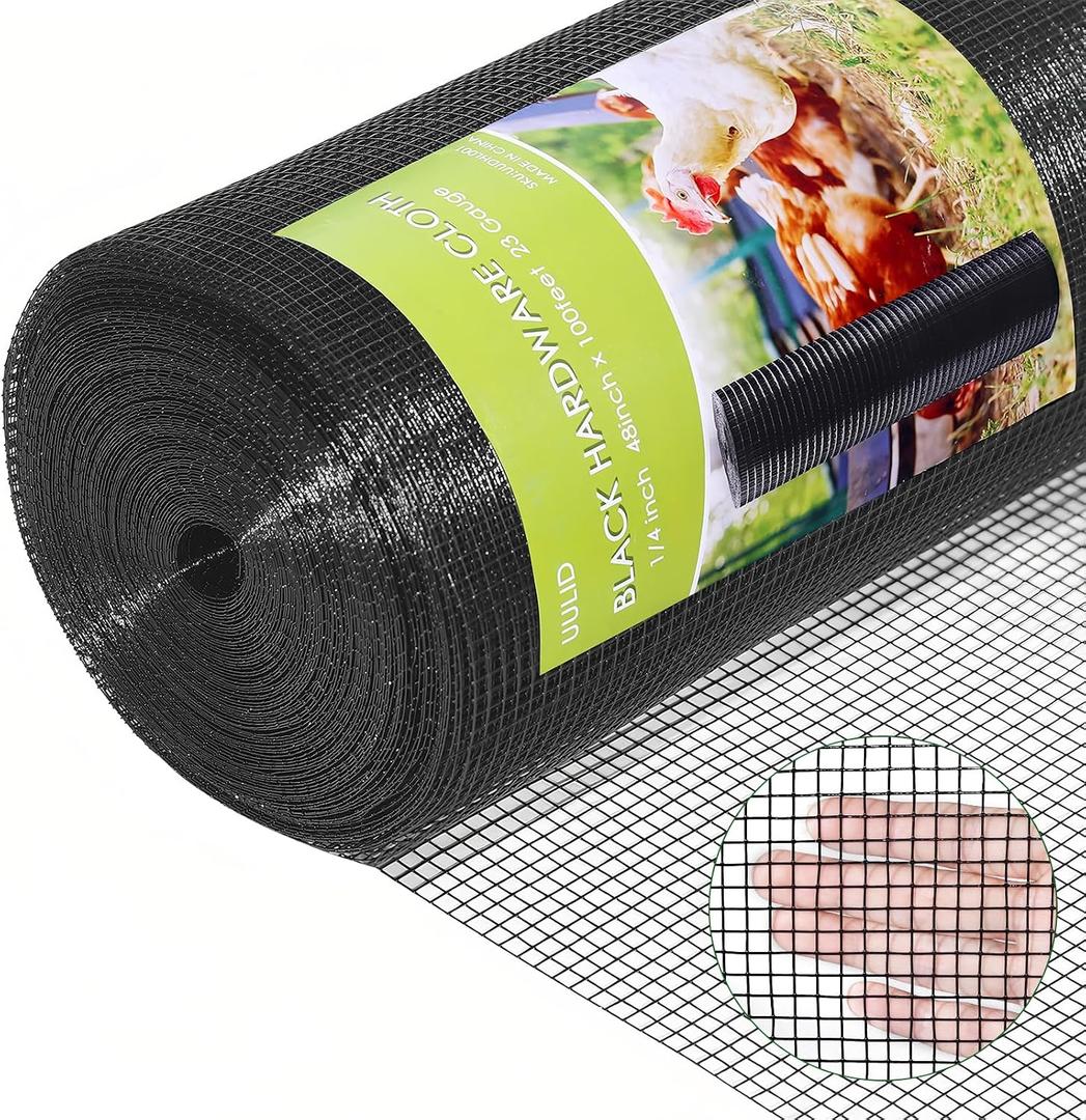 Hardware Cloth 1/4 inch 48 x 100 ft 23 Gauge Black Vinyl Coated Welded Wire Mesh Roll PVC Coated Welded Wire Fence Chicken Wire Fencing Mesh Roll