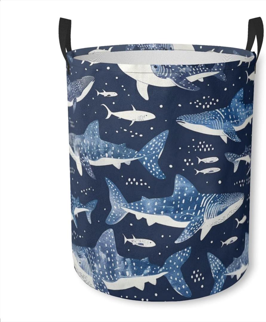 Laundry Basket Whale Shark Collapsible Laundry Hamper with Handles Clothes Storage Bin for Household Bedroom Bathroom College Dorms