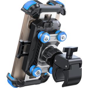 JOYROOM Motorcycle Phone Mount Holder - [Dual Vibration Dampener] 150mph Anti-Shock Phone Holder for Motorcycle [Upgrade Metal Handlebar Clamp] - Bicycle Bike Phone Holder Mount for 4.7-7" Phones,Blue