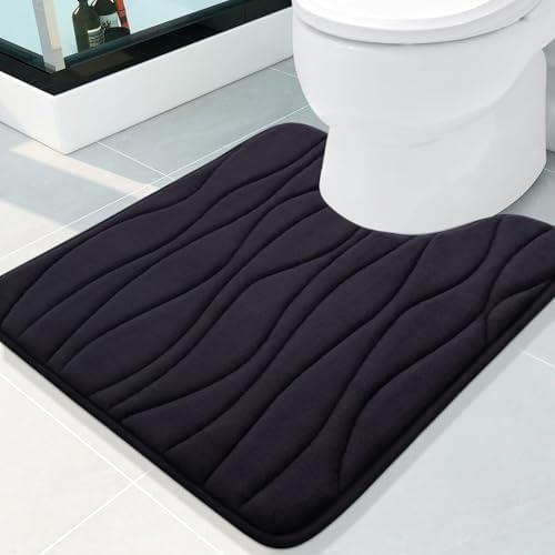 Buganda Memory Foam Toilet Rugs U-Shaped 24x20, Ultra Soft and Absorbent Bathroom Rugs, Non-Slip Toilet Bath Mat, Machine Wash Dry, Contour Bath Rugs for Toilet Base, Black